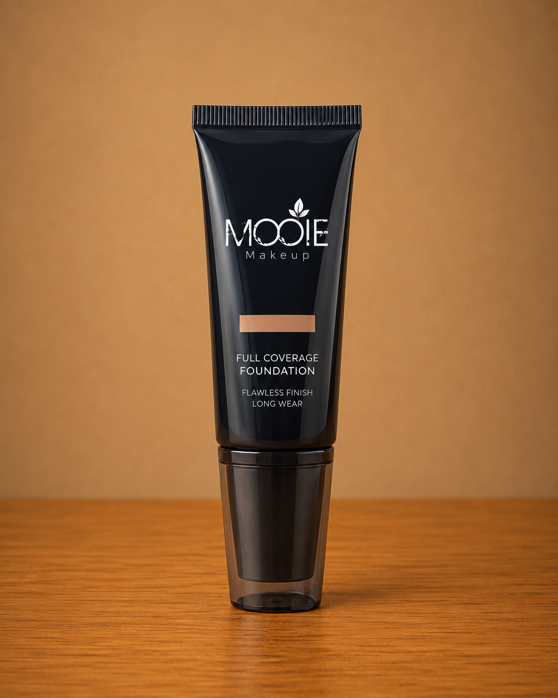 MOOIE full coverage foundation tube on wooden surface