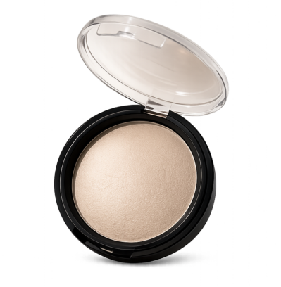 Open compact with beige pressed face powder