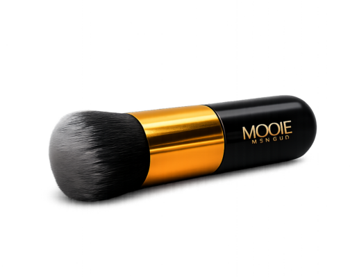 Black and gold makeup brush on grey background