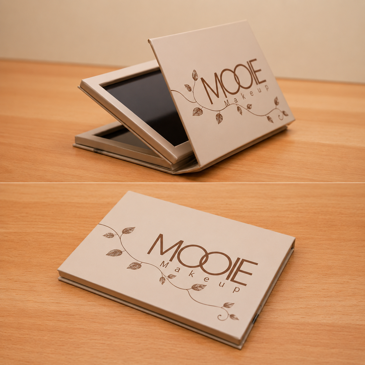 Mooie Makeup compact palette on wooden surface