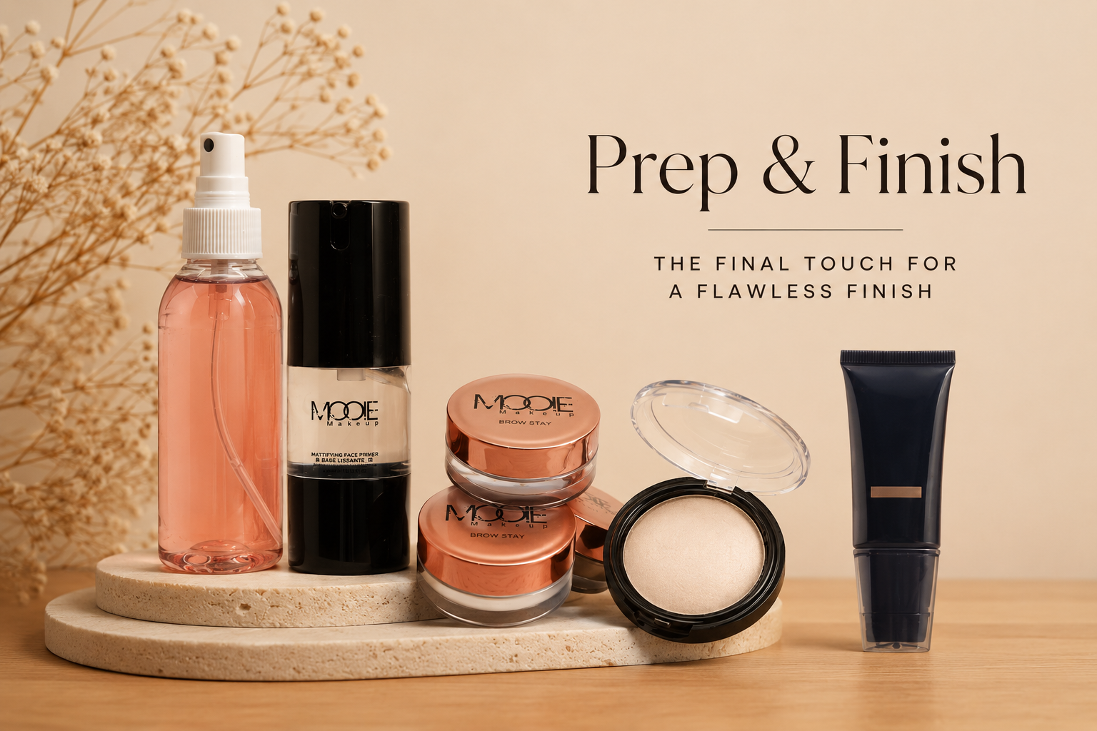 Makeup prep and finish products on display