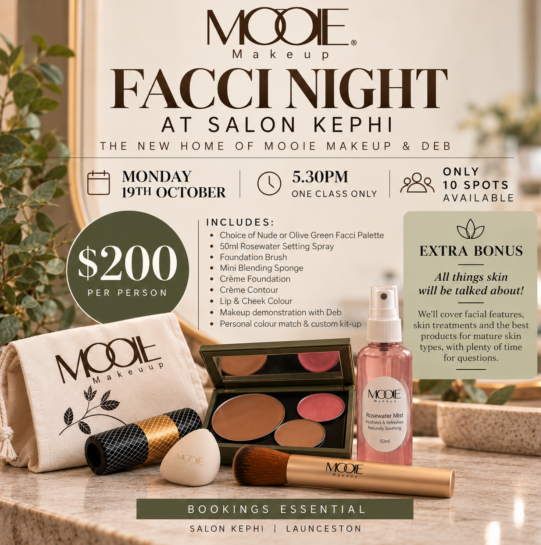 Mooie Makeup Faccinight workshop flyer at Salon Kephi